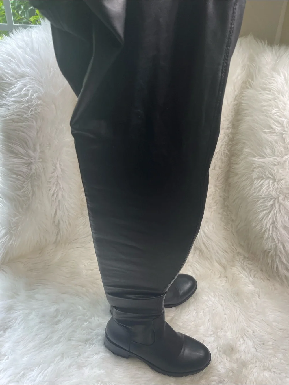 Azalea Wang over the knee black vegan soft leather pull on boots low heels SZ7